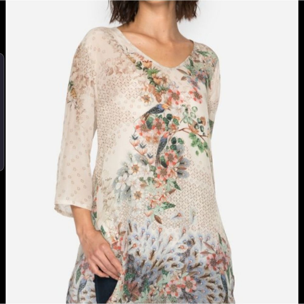 NWT Johnny Was Ficher bird&floral tunic blouse XS